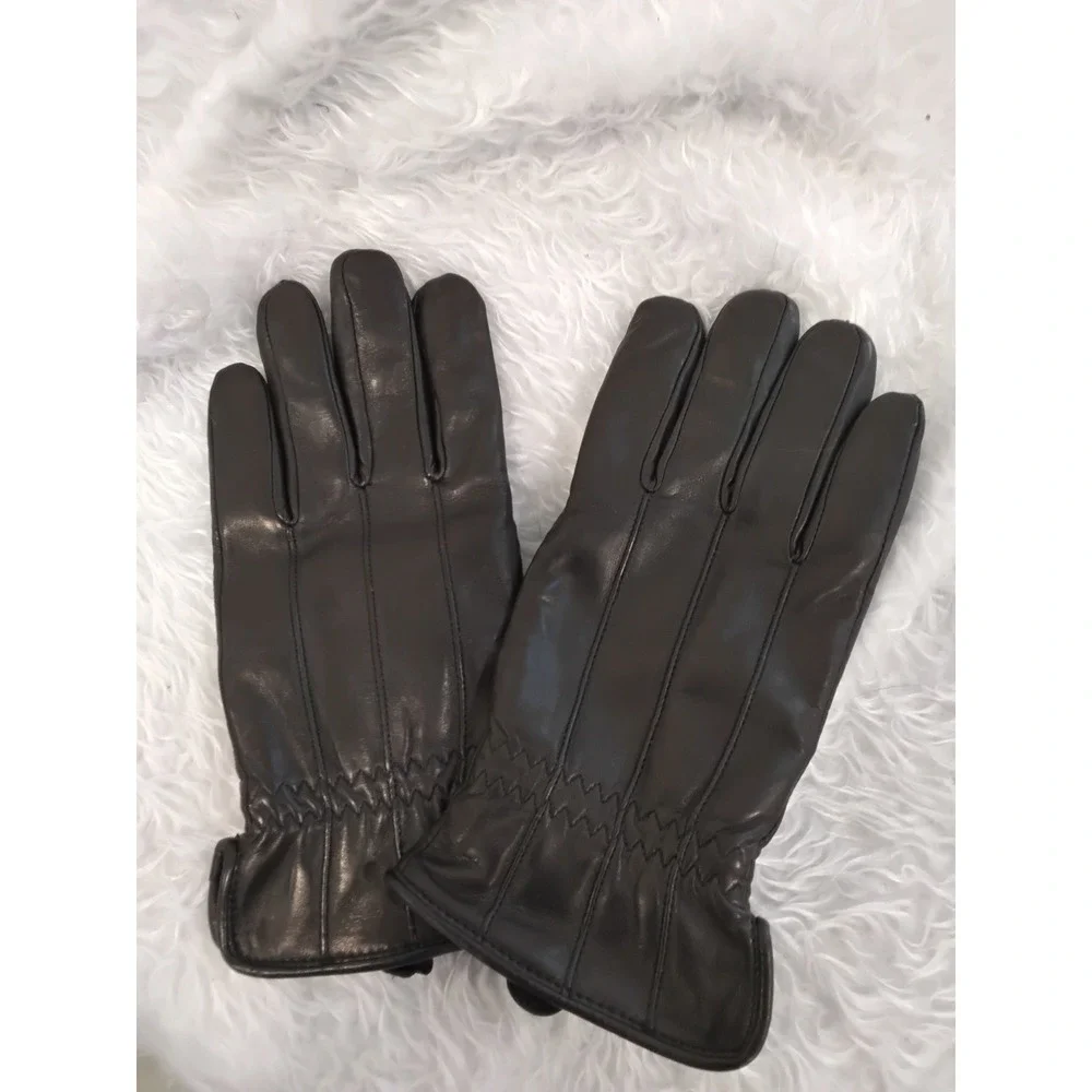 Cire Womens Black Leather Gloves Warm‎ Lined Elastic Wrist Size Medium